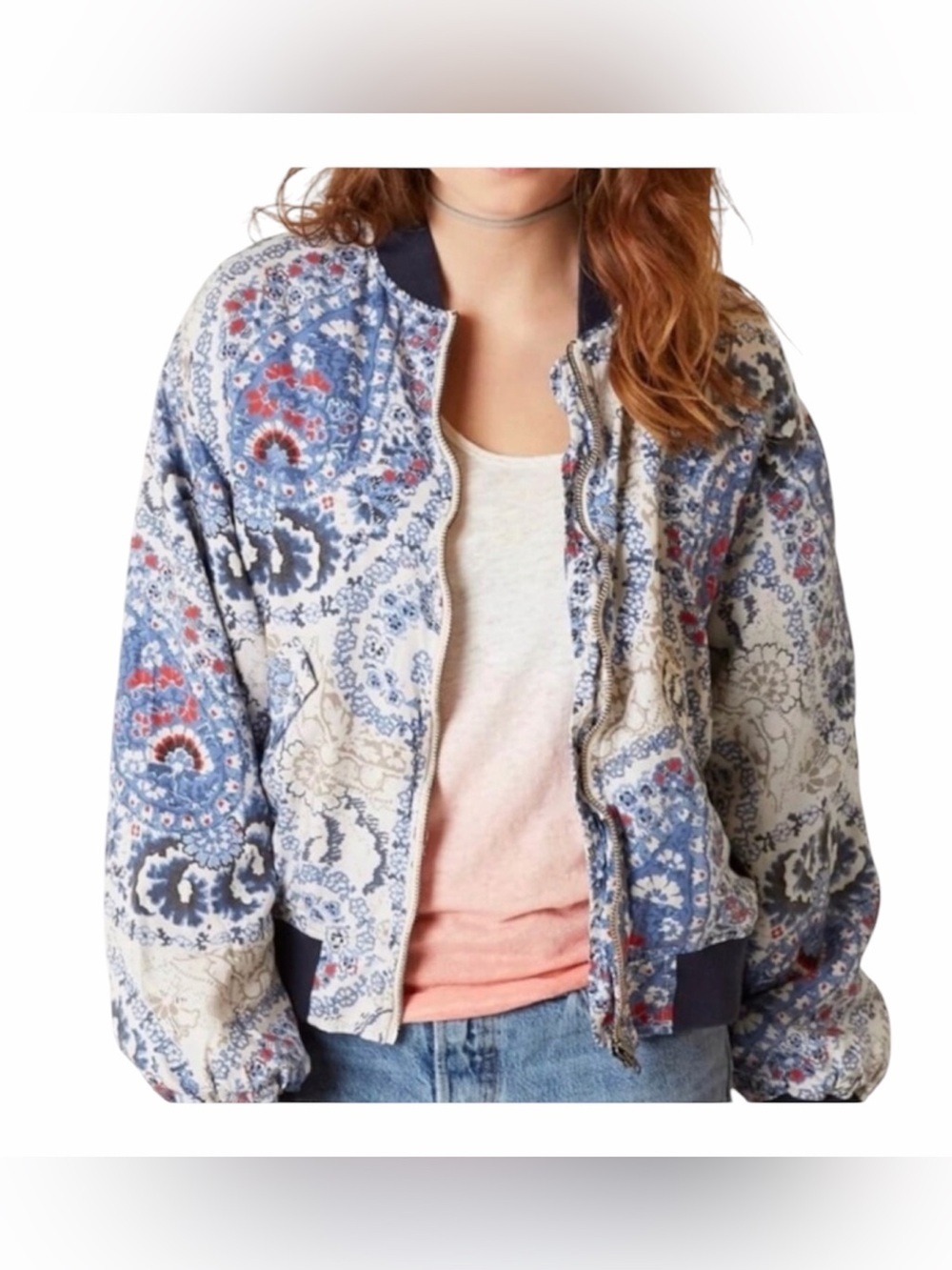 Free People Daytrip paisley lined bomber jacket size small